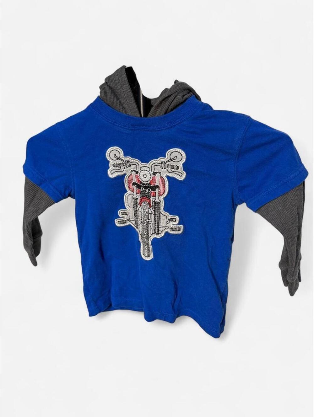 Garanimals Toddler 3T Layered Hoodie Blue Grey Motorcycle Shirt - Picture 3 of 8